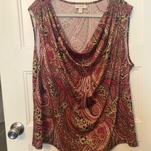 Dressbarn Red and Orange Draped Blouse